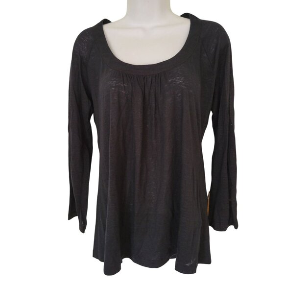 Joie Black Linen Long Sleeve Blouse Button Tabs M Summer Neutral Natural - Picture 3 of 8
